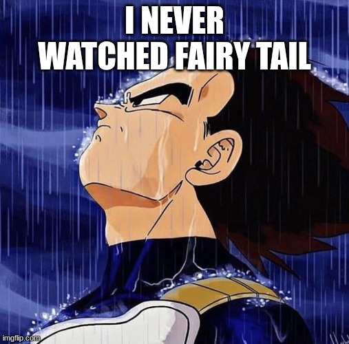 Vegeta in the rain | I NEVER WATCHED FAIRY TAIL | image tagged in vegeta in the rain | made w/ Imgflip meme maker