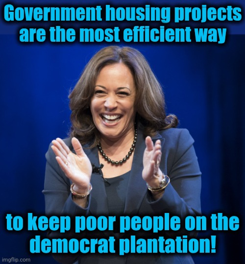 Kamala Harris laughing | Government housing projects are the most efficient way to keep poor people on the
democrat plantation! | image tagged in kamala harris laughing | made w/ Imgflip meme maker
