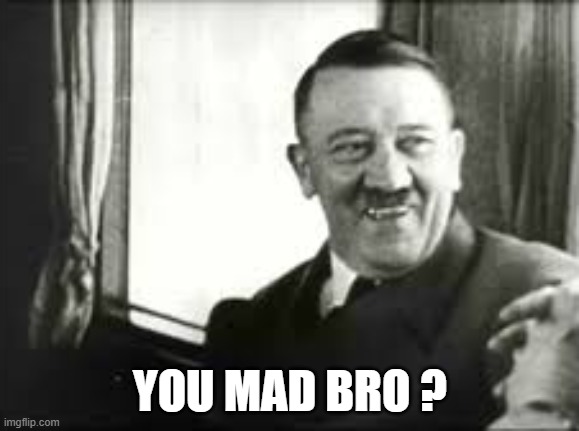 Hitler-You mad bro ? | YOU MAD BRO ? | image tagged in hitler,mad,bro,funny,satire,nazi | made w/ Imgflip meme maker