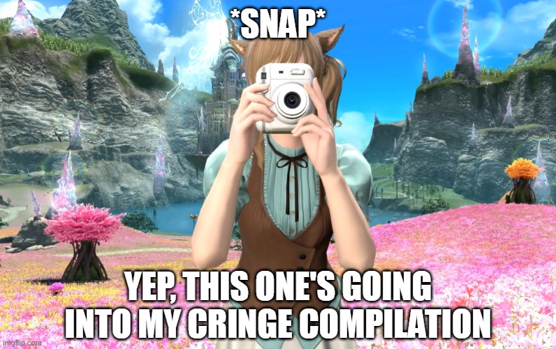 FFXIV version of the Shrek Snap meme | *SNAP*; YEP, THIS ONE'S GOING INTO MY CRINGE COMPILATION | image tagged in final fantasy,final fantasy 14,shrek,meme,snap,camera | made w/ Imgflip meme maker