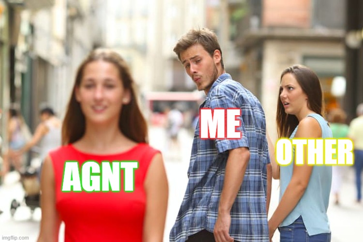 Distracted Boyfriend | ME; OTHER; AGNT | image tagged in memes,distracted boyfriend | made w/ Imgflip meme maker