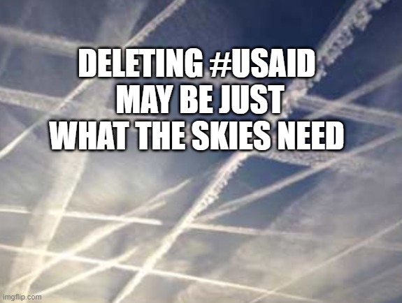 Chemtrails 234 | DELETING #USAID  MAY BE JUST WHAT THE SKIES NEED | image tagged in chemtrails 234 | made w/ Imgflip meme maker