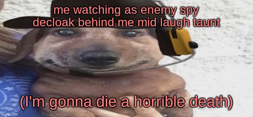 chucklenuts | me watching as enemy spy decloak behind me mid laugh taunt; (I'm gonna die a horrible death) | image tagged in chucklenuts | made w/ Imgflip meme maker