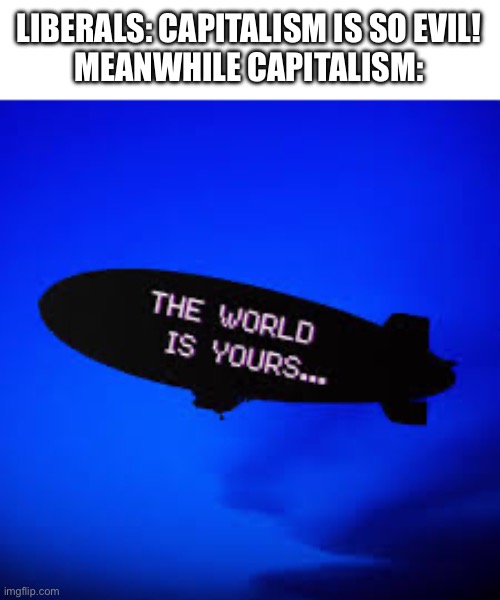 Hard work = success | LIBERALS: CAPITALISM IS SO EVIL!
MEANWHILE CAPITALISM: | image tagged in capitalism,capitalism is awesome,the world is yours,scarface,success,redpill | made w/ Imgflip meme maker