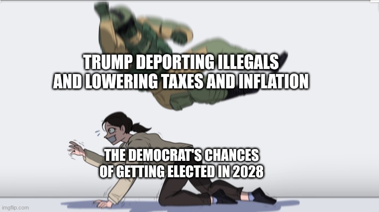 Watch Trump get re-elected in 2028 even though he served two terms | TRUMP DEPORTING ILLEGALS AND LOWERING TAXES AND INFLATION; THE DEMOCRAT'S CHANCES OF GETTING ELECTED IN 2028 | image tagged in body slam | made w/ Imgflip meme maker