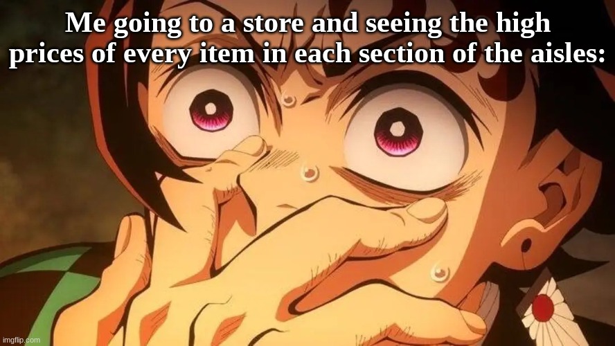 If you know, you know. | Me going to a store and seeing the high prices of every item in each section of the aisles: | image tagged in kamado tanjirou shocked of an explosion because of muzan,prices,we're all doomed,oh shi- | made w/ Imgflip meme maker