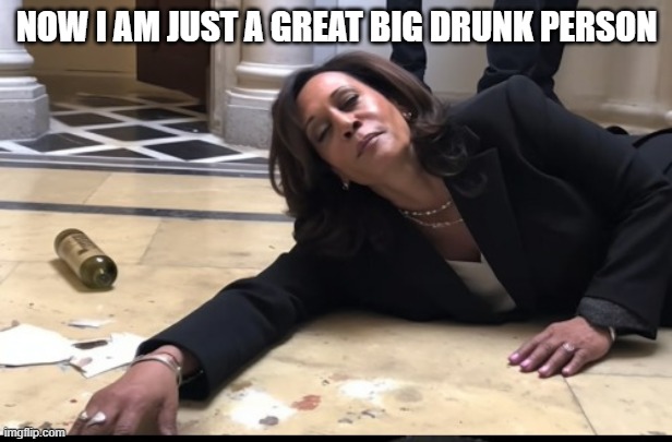 drunk kamala | NOW I AM JUST A GREAT BIG DRUNK PERSON | image tagged in drunk kamala | made w/ Imgflip meme maker