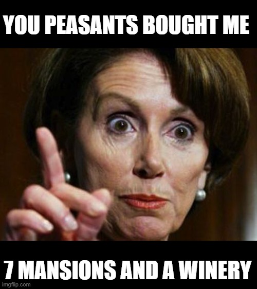 Nancy Pelosi No Spending Problem | YOU PEASANTS BOUGHT ME 7 MANSIONS AND A WINERY | image tagged in nancy pelosi no spending problem | made w/ Imgflip meme maker