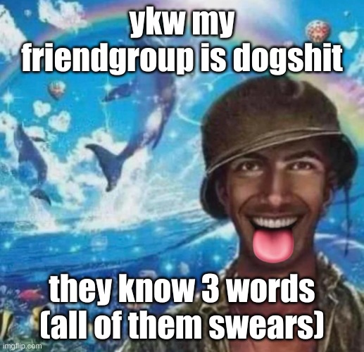 freaky 1000 yard symphony | ykw my friendgroup is dogshit; they know 3 words (all of them swears) | image tagged in freaky 1000 yard symphony | made w/ Imgflip meme maker