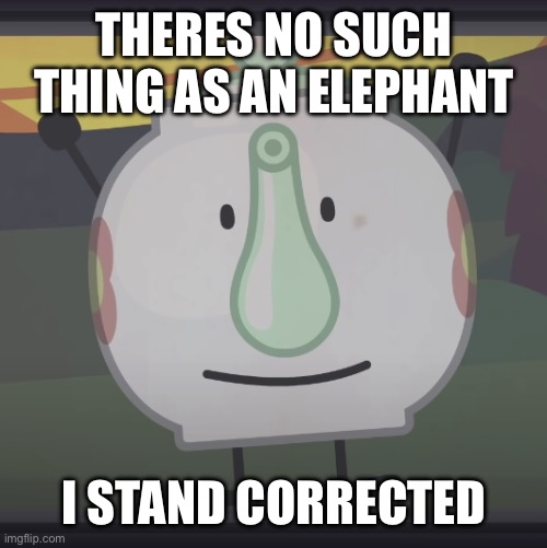 Front Facing Tea Kettle | THERES NO SUCH THING AS AN ELEPHANT; I STAND CORRECTED | image tagged in front facing tea kettle | made w/ Imgflip meme maker