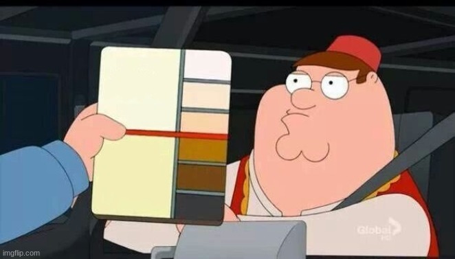 don't trust him | image tagged in peter griffin skin color chart race terrorist blank | made w/ Imgflip meme maker