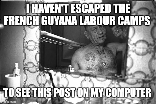 Papi is diaponited | I HAVEN'T ESCAPED THE FRENCH GUYANA LABOUR CAMPS; TO SEE THIS POST ON MY COMPUTER | image tagged in papillon,the unjailable | made w/ Imgflip meme maker