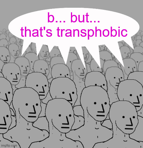 npc-crowd | b... but... that's transphobic | image tagged in npc-crowd | made w/ Imgflip meme maker