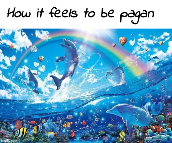Ave Jupiter! | How it feels to be pagan | image tagged in happy dolphin rainbow | made w/ Imgflip meme maker