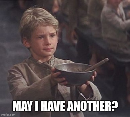 Please sir may I have some more | MAY I HAVE ANOTHER? | image tagged in please sir may i have some more | made w/ Imgflip meme maker