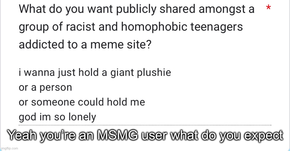 Yeah you’re an MSMG user what do you expect | made w/ Imgflip meme maker