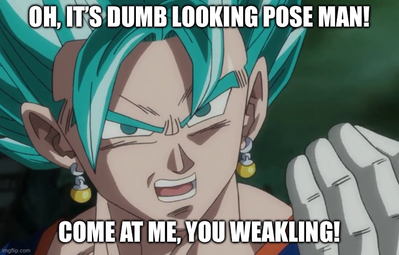 MLG Vegito | OH, IT’S DUMB LOOKING POSE MAN! COME AT ME, YOU WEAKLING! | image tagged in mlg vegito | made w/ Imgflip meme maker