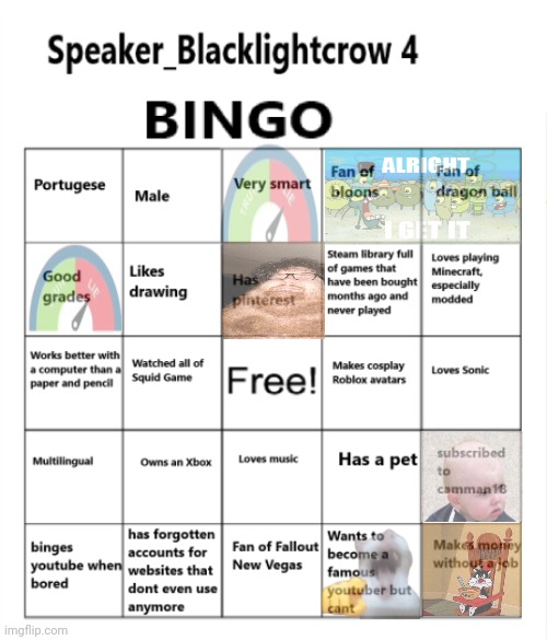 speakre blacklight crow bingo | image tagged in speakre blacklight crow bingo | made w/ Imgflip meme maker