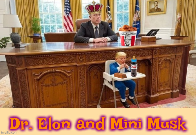 Dr. Elon and Mini Musk | Dr. Elon and Mini Musk | image tagged in maga musk,monarch musk,emperor elon,inpeach musk,fascist fools,twin traitors | made w/ Imgflip meme maker