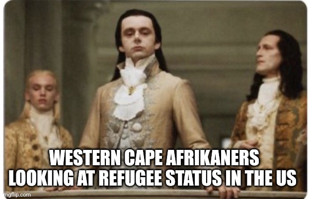 Afrikaner refugees in the USA | WESTERN CAPE AFRIKANERS LOOKING AT REFUGEE STATUS IN THE US | image tagged in superior royalty | made w/ Imgflip meme maker