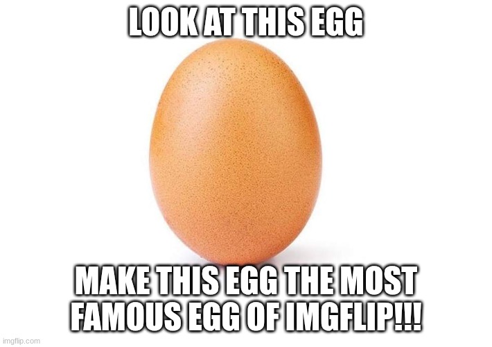 Make it famous | LOOK AT THIS EGG; MAKE THIS EGG THE MOST FAMOUS EGG OF IMGFLIP!!! | image tagged in eggbert | made w/ Imgflip meme maker