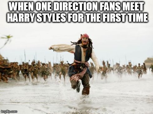 Jack Sparrow Being Chased | WHEN ONE DIRECTION FANS MEET HARRY STYLES FOR THE FIRST TIME | image tagged in memes,jack sparrow being chased | made w/ Imgflip meme maker