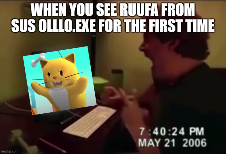 Ruufa.EXE from SUS OlllO.EXE scares roger SNL | WHEN YOU SEE RUUFA FROM SUS OLLLO.EXE FOR THE FIRST TIME | image tagged in guy punches through computer screen meme | made w/ Imgflip meme maker