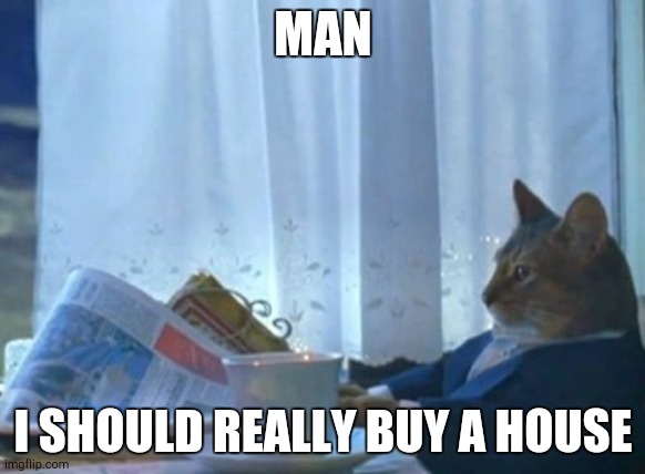 Buying a House | MAN; I SHOULD REALLY BUY A HOUSE | image tagged in memes,i should buy a boat cat | made w/ Imgflip meme maker