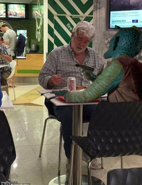 Greedo and George Lucas | image tagged in star wars,george lucas,greedo,a new hope | made w/ Imgflip meme maker