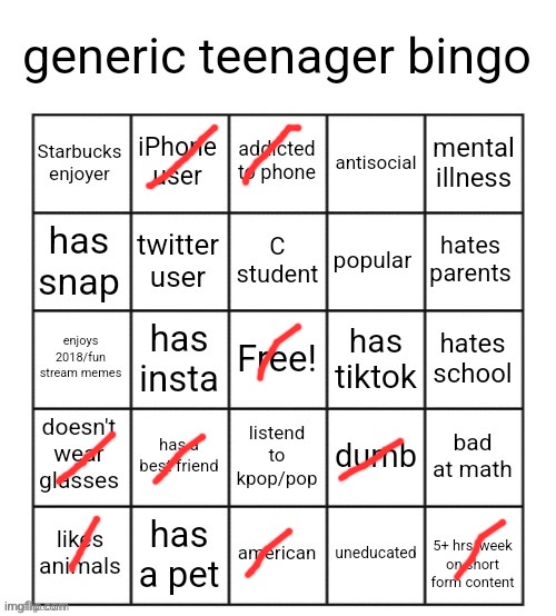 32 in a row! Damn! | image tagged in generic teenager bingo | made w/ Imgflip meme maker