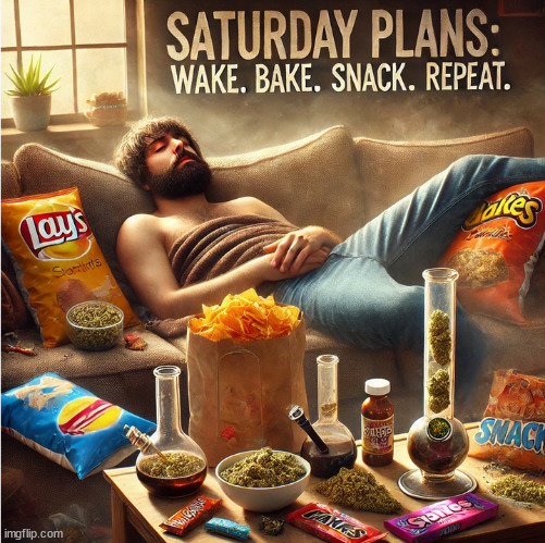 saturday stoner | image tagged in saturday,stoner,wake and bake,munchies,couch potato | made w/ Imgflip meme maker