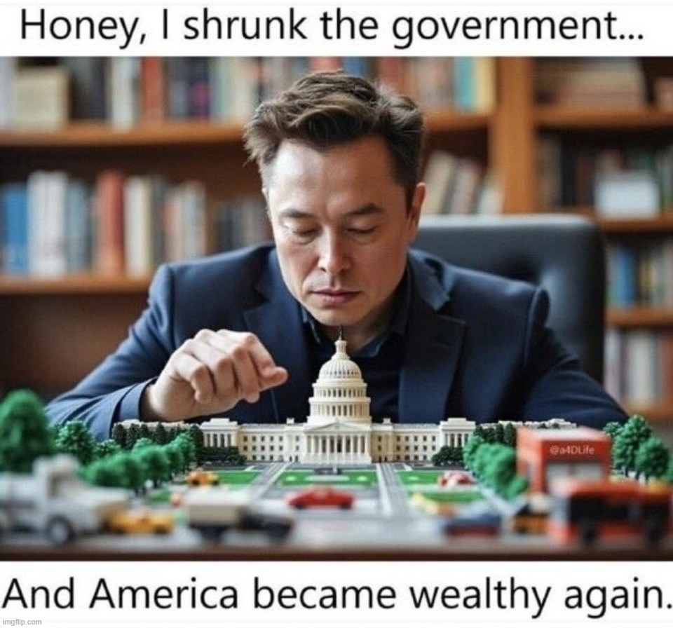 Honey, I shrunk the government... | image tagged in big government,honey,elon musk,doge,multi doge,stupid liberals | made w/ Imgflip meme maker