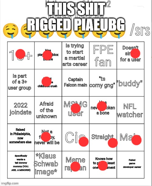 bingocanary6 v2 | THIS SHIT RIGGED PIAEUBG | image tagged in bingocanary6 v2 | made w/ Imgflip meme maker