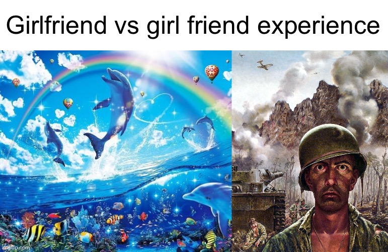 Girlfriend vs girl friend experience | image tagged in symphony meme,1000 yard stare | made w/ Imgflip meme maker