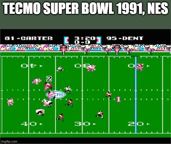 memes by Brad - Tecmo Super Bowl video game from 1991 - NFL football - | TECMO SUPER BOWL 1991, NES | image tagged in gaming,video games,super bowl,nfl football,pc gaming,games | made w/ Imgflip meme maker