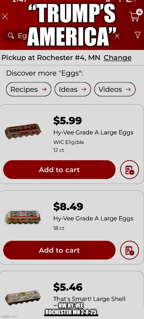 “TRUMP’S AMERICA”; NW HY-VEE ROCHESTER MN 2-8-25 | made w/ Imgflip meme maker