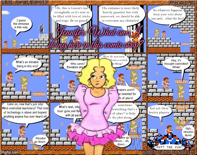 Putt the Puh! (Jennifer’s Version) | Jennifer: What am I doing here in this comic strip? | image tagged in the legend of zelda,nintendo,ice hockey,pretty girl,computer games,video games | made w/ Imgflip meme maker