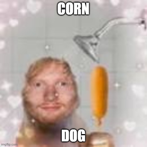 ed sheeran holding a corn dog in the shower | CORN DOG | image tagged in ed sheeran holding a corn dog in the shower | made w/ Imgflip meme maker