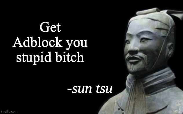 sun tsu fake quote | Get Adblock you stupid bitch | image tagged in sun tsu fake quote | made w/ Imgflip meme maker