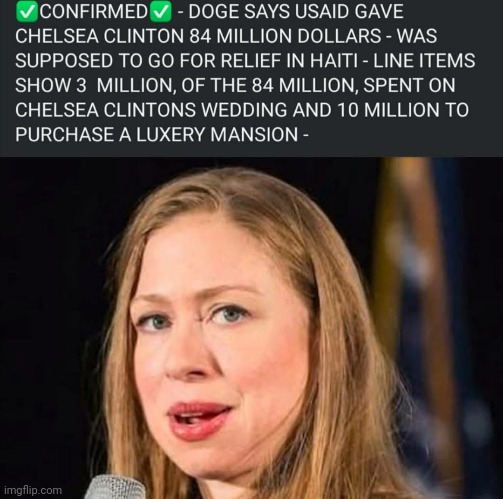 USAID Gave $13,000,000 To Chelsea Clinton | image tagged in chelsea clinton | made w/ Imgflip meme maker