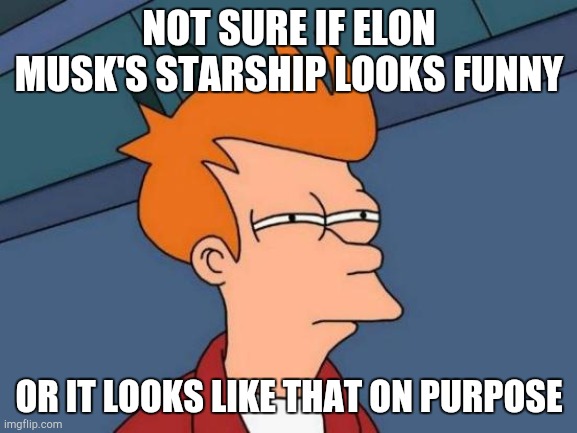 I Bet That Guy Knows How to Party | NOT SURE IF ELON MUSK'S STARSHIP LOOKS FUNNY; OR IT LOOKS LIKE THAT ON PURPOSE | image tagged in memes,futurama fry,spacex,elon musk | made w/ Imgflip meme maker