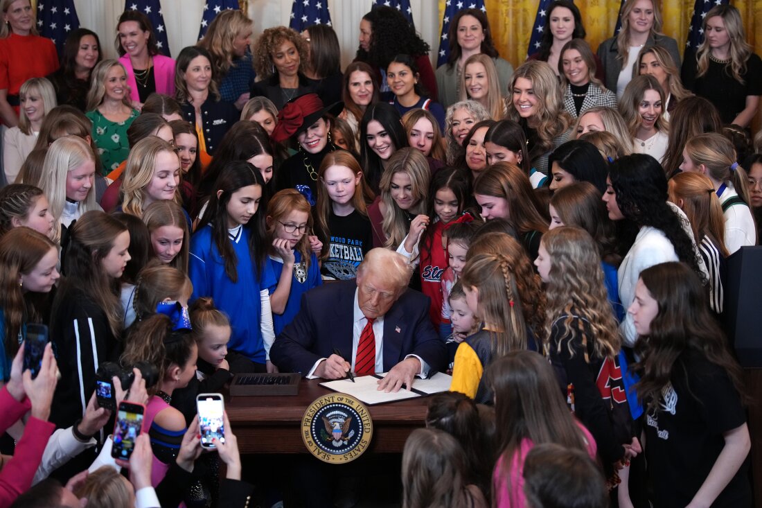 Trump Signing Womens Sports Blank Meme Template