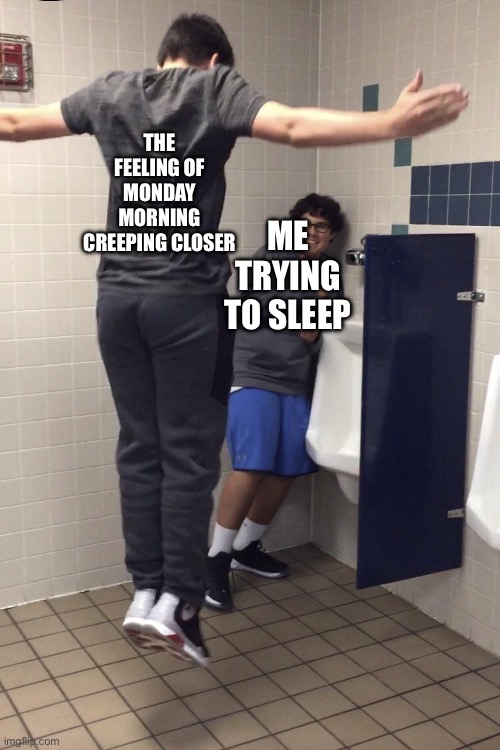 Mondays are the absolute worst | THE FEELING OF MONDAY MORNING CREEPING CLOSER; ME TRYING TO SLEEP | image tagged in t pose to assert dominance,monday,morning | made w/ Imgflip meme maker