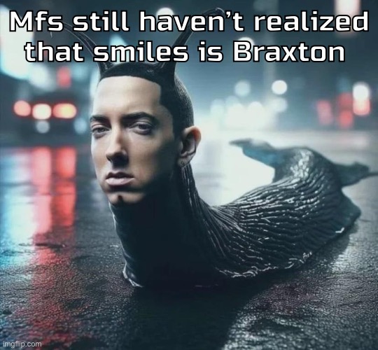 If anyone has the link to his face reveal could you comment it pretty please | Mfs still haven’t realized that smiles is Braxton | image tagged in slime shady | made w/ Imgflip meme maker