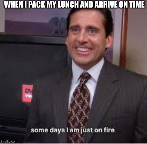 Adulting | WHEN I PACK MY LUNCH AND ARRIVE ON TIME | image tagged in some days i m just on fire | made w/ Imgflip meme maker