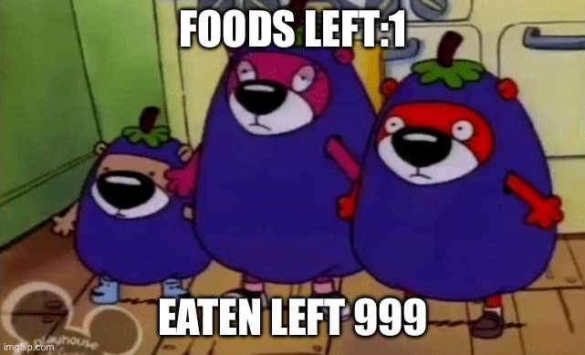 Fat Otters | FOODS LEFT:1; EATEN LEFT 999 | image tagged in eggplant costumed otters | made w/ Imgflip meme maker