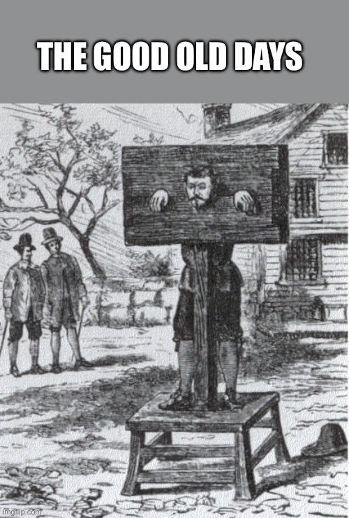 stock and pillory | THE GOOD OLD DAYS | image tagged in stock and pillory | made w/ Imgflip meme maker