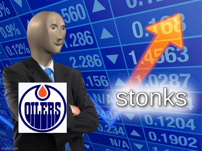 Oilers to play Blackhawks! | image tagged in stonks | made w/ Imgflip meme maker