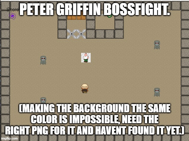 shoots fireballs, when dies does the peter laying dead meme thing you know which i mean | PETER GRIFFIN BOSSFIGHT. (MAKING THE BACKGROUND THE SAME COLOR IS IMPOSSIBLE, NEED THE RIGHT PNG FOR IT AND HAVENT FOUND IT YET.) | made w/ Imgflip meme maker