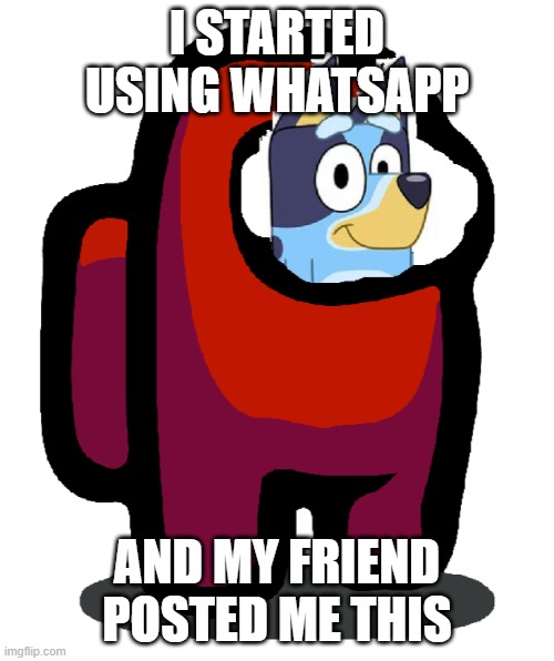 Whatsapp | I STARTED USING WHATSAPP; AND MY FRIEND POSTED ME THIS | image tagged in looking under the visor of the among us | made w/ Imgflip meme maker